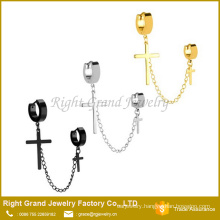 Surgical Stainless Steel Double Hoop And Cross Chain Dangle For Ear Piercings